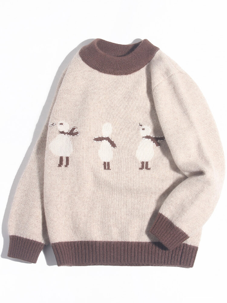 Kids Beige Brown Animal Pattern Cashmere Sweater